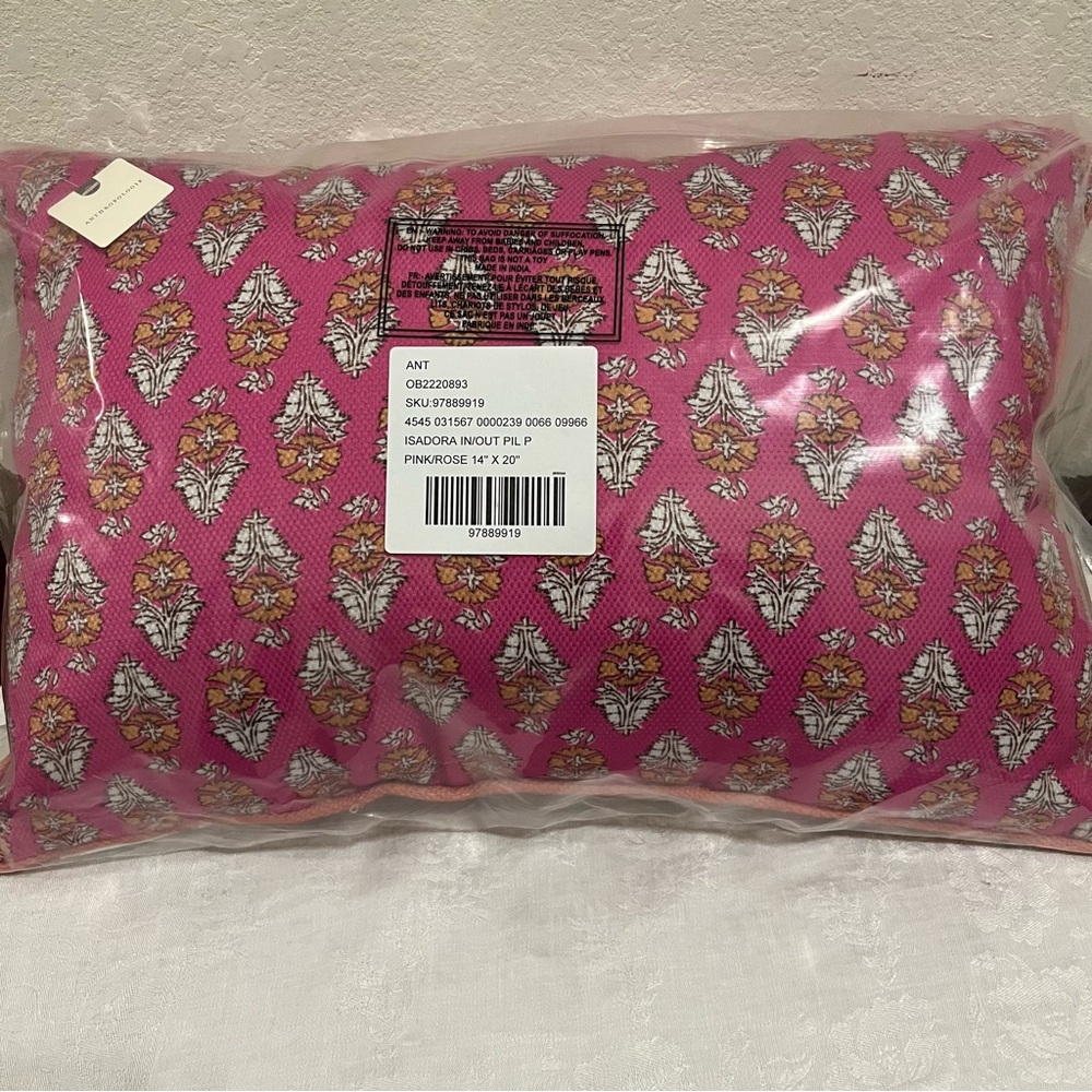 Anthropologie NWT “Sold Out” Isadora Pink & Coral Mix Print Floral Pillow - Picture 2 of 11
